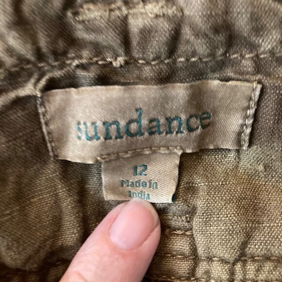 Womens Sundance Linen Blend Embroidered Boho Cargo Pants 12 Green - Picture 7 of 9